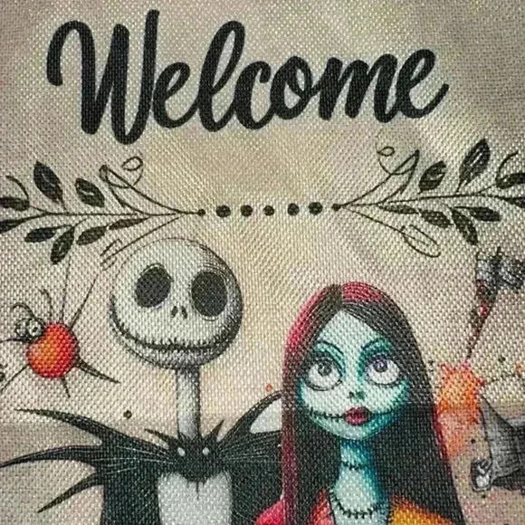 The Nightmare Before Christmas Welcome Halloween Garden Flag Beige Black - Picture 6 of 7